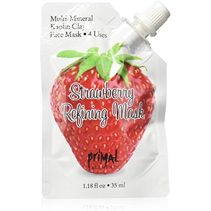 Primal Elements FACE MASK, CLAY MUD FACIAL TREATMENT, REDUCE PORES & TREAT BLACKHEADS, MULTI-USE PACKAGE, 1.18 OZ - STRAWBERRY REFINING - Image 1